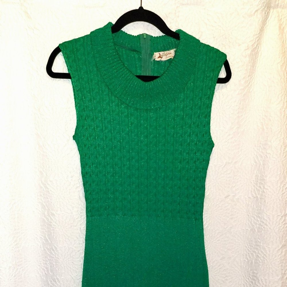 1960s Dolphin California Green Knit Dress